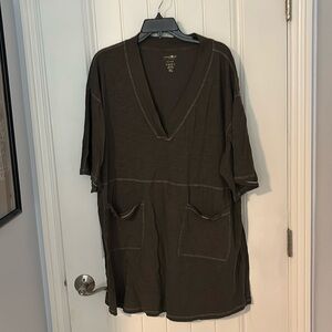Natural Life Charlie Dress Cotton 3/4 Sleeve V-Neck Pockets Relaxed Charcoal XL